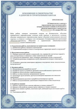 Приложение к свидетельству о допуске к строительным работам Котельниково СРО в строительстве